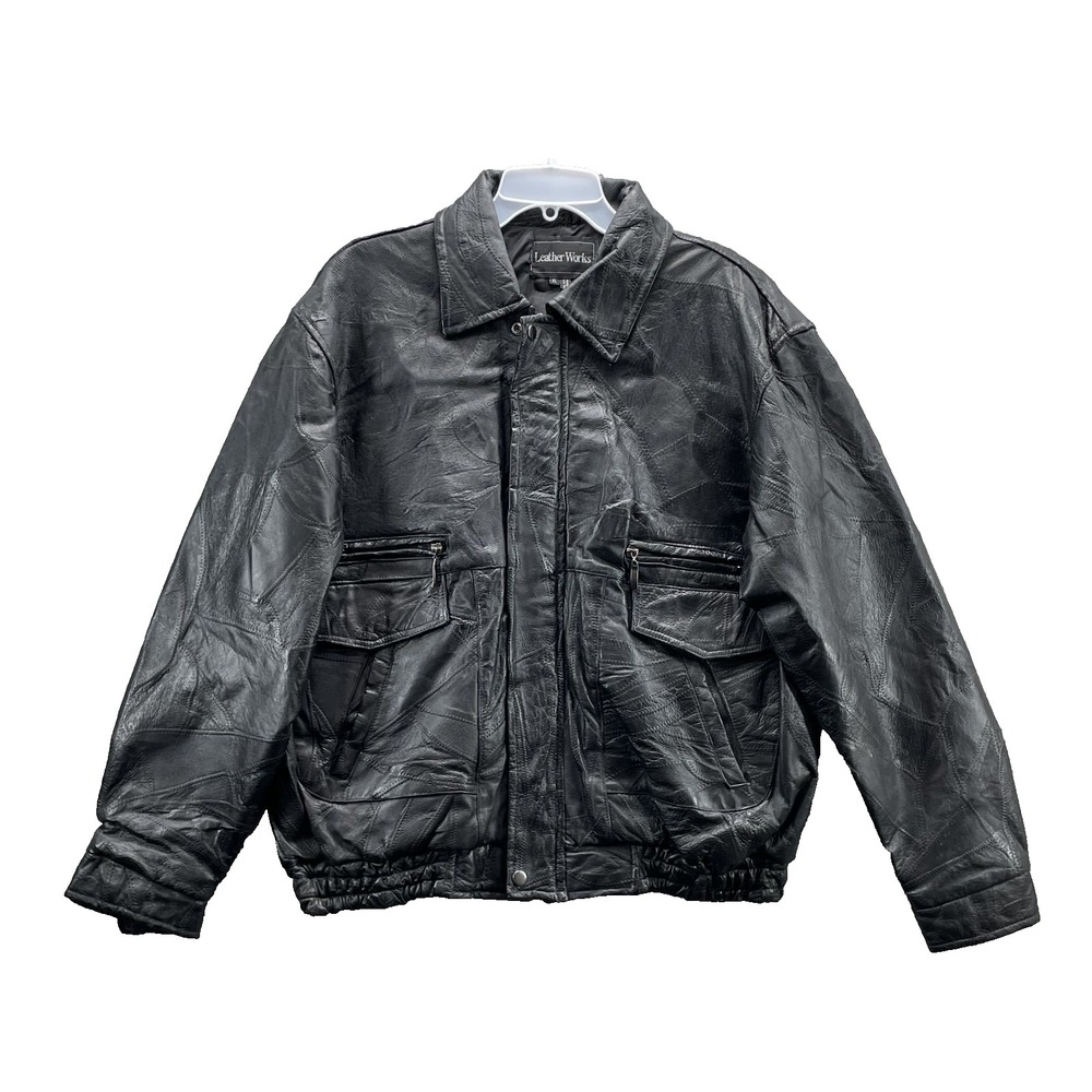 Leather Works Genuine Jacket Men's XL Boxy Patchwork Motorcycle 90s Grunge Biker